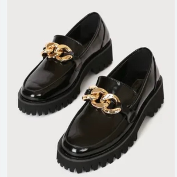 Billini Black Glossy Loafers with Gold Accent #174 - Picture 2 of 7
